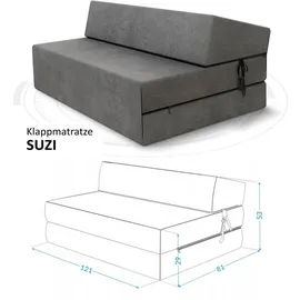 Fdm Klappmatratze Suzi Maxi 120x200 cm Kaltschaum, Gästematratze Höhe 14 cm Härtegrad H3, Öko-Tex Allergikergeeignet Bezug Trinity Waschbar Graphit,