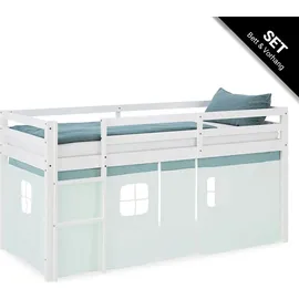 Homestyle4u Hochbett 90 x 200 cm Kiefer massiv lackiert mintgrün