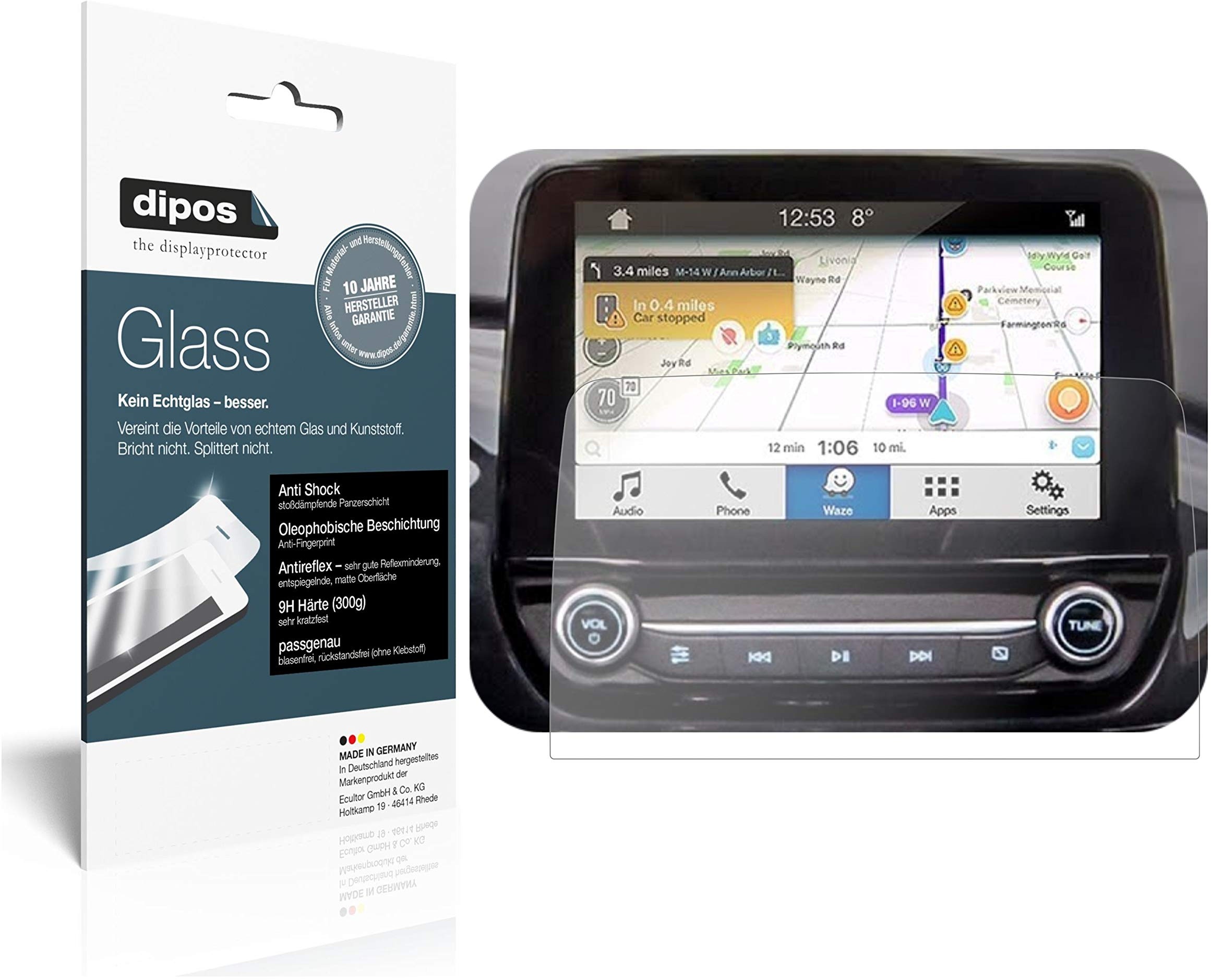dipos I 2X Displayschutz matt kompatibel mit Ford EcoSport Display (ab 2017) Schutzfolie 9H Anti-Shock