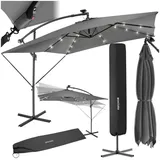 Tectake Sonnenschirm 250 x 250 cm mit LED Solar-Beleuchtung, stufenlos verstellbarer Neigungswinkel, wasserabweisend, inkl. Windsicherung und Schutzhülle