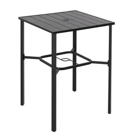 avestar Quadratischer Garten-Bartisch 71x71x103 cm mit Sonnenschirmloch, Lattenrost-Tischplatte mit pulverbeschichtetem Metallgestell, Schwarz