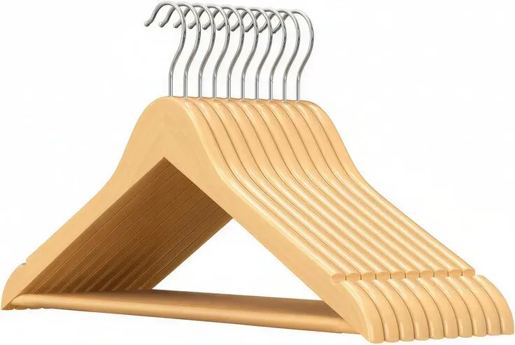 Ochama 10er-Set natürliche Holz-Kleiderbügel –44.5x23x1.2cm Schulterkerben gegen Verrutschen, 360°-silberner Schwenkhaken – perfekt für Anzüge, Hemden & Mäntel