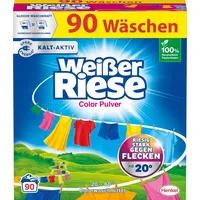 Weißer Riese Color Pulver (90 Waschladungen), Colorwaschmittel wirkt riesig stark gegen Flecken, Kalt-Aktiv schon ab 20° C, ergiebiges Waschpulver, ideal für Familien mit Kindern