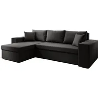 Luxusbetten24 Designer Sofa Denver mit Stauraum und Schlaffunktion | Bezug: Kunstleder | Farbe: Schwarz | Stellvariante: Links