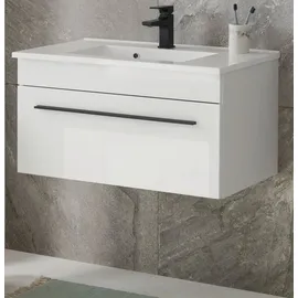 furn.design Waschbeckenunterschrank 80 x 43 cm Weiß Hochglanz