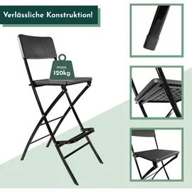 Lemodo Barhocker mit Lehne, klappbare Barstühle als 2er Set, Küchenhocker Sitzfläche in Rattanoptik
