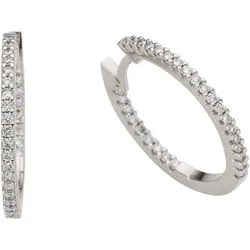 Paar Creolen FIRETTI "Schmuck Geschenk Gold 585, Zeitlos, elegant, glänzend, massiv", weiß (weißgoldfarben), Ohrringe, Damen, 0,4 ct P2 = erkennbare Einschlüsse, Weißgold 585-Diamanten, Weißgold 585, Diamanten, mit Brillant - Verschnittfassung