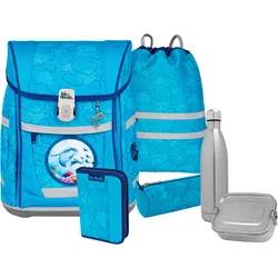 Schulranzen MCNEILL "Tenero, Bubble", Kinder, Gr. B/H/T: 30cm x 36cm x 19cm, blau (bubble), Polyester, Rucksäcke, inkl. Federmäppchen, Turnbeutel, Schlamperrolle & Motivmagnet