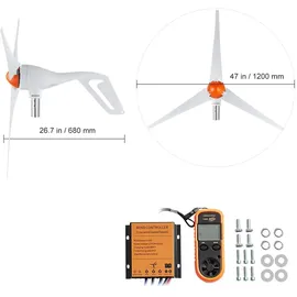 Vevor 500 W Windkraftanlage, 12 V Windgenerator, 3-Blatt-Windkraftgenerator mit Anemometer, MPPT-Regler und einstellbarer Windrichtung, geeignet für Zuhause, Bauernhof, Wohnmobile, Boote