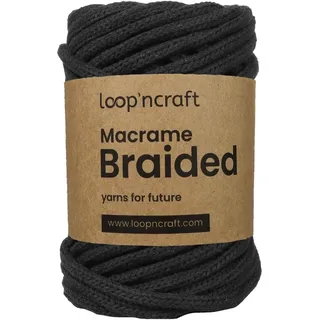 Loopncraft Makramee Braided Schwarz, 6mm - 27m, Kettengarn, Recycling Garn