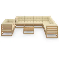 vidaXL 10-tlg Garten-Lounge-Set Kissen Honigbraun Massivholz