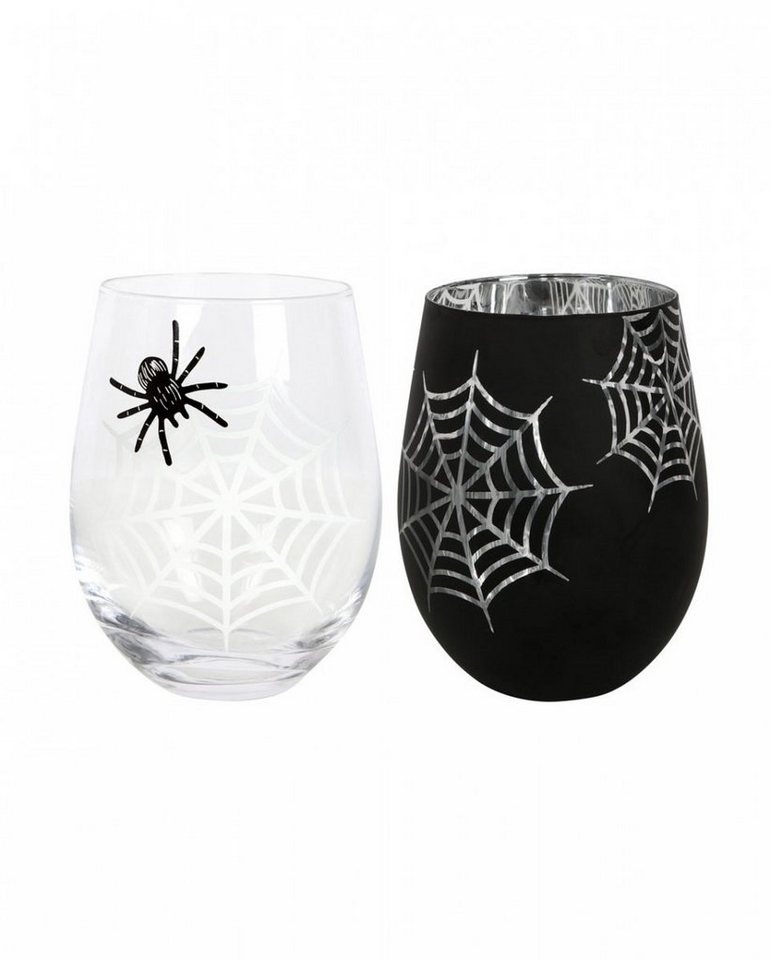 Horror-Shop Dekofigur Gothic Weinglas mit Spinne & Spinnweben 2er-Set schwarz|silberfarben