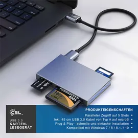 CSL Kartenlesegerät inkl. USB Kabel 5 in 1 Kartenleser mit USB 3.0