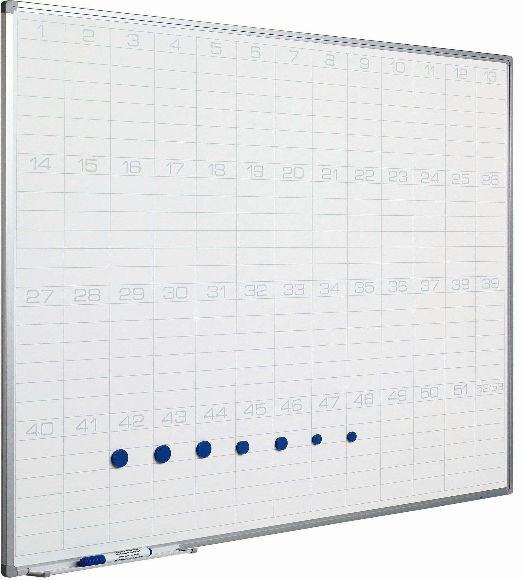 PROREGAL 53-Wochen-Planer magnetisches Whiteboard Slim, 6 Felder pro Woche, HxBxT 60x90cm, 8mm-Platte, inkl. Befestigungsmaterial & Stiftablage, Weiß