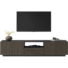 INOSIGN Lowboard INOSIGN "Vega,Lowboard,TV Board,TV Schrank,220 cm", schwarz (anthrazit matt, canneté dunkel), B:220cm H:46cm T:43cm, Sideboards, Lowboard, mit 4 Türen und 1 Schublade,Fronten mit Rillen-Optik