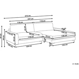 Beliani Ecksofa Cremeweiß Chenille Stoff Linksseitig für 3 Personen L-Form Polsterung Gepolstert Schwarze Metallbeine Modern Couch für Wohnzimmer