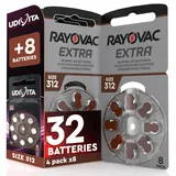 32 Hörgerätebatterien Rayovac Extra Size 312. + 8 Udivita-Batterien - 4+1 Blister mit 8 Knopfzellen