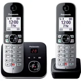 Panasonic KX-TG6862GB Schnurlostelefon mit 2 Mobilteilen und Anrufbeantworter (Bis zu 1.000 Telefonnummern sperren, übersichtliche Schriftgröße, lauter Hörer, Voll-Duplex Freisprechen) schwarz-silber