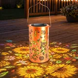 1 Stück Solarlampen für Außen hängend, Solarlaterne für Außen - IP65 Laterne Solar wetterfest, 2W LED mit bunter Sonnenblumen-Projektion - Solar Laterne Outdoor, Garten, Balkon, Terrasse