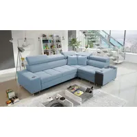 kaiser möbel Elegantes Ecksofa mit Konsole und Ladegerät MORENA II Uttario Velvet Blau Rechts - Blau