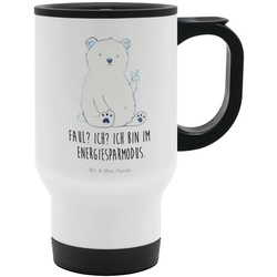 Mr. & Mrs. Panda Thermobecher Eisbär Faul – Weiß – Geschenk, To Go Becher, Kaffeetasse zum Mitnehme, Edelstahl weiß