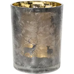 Teelichthalter Glas 8cm - Teelichtglas mit Eisblumen Motiv Tischdeko Kerzenglas Windlicht Kerzenhalter Dekoglas Windlichtglas Windlichthalter Gold