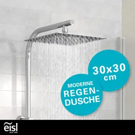 Eisl EASY DELUXE Duschset, Duschsystem ohne Armatur 2 in 1 mit großer Edelstahl Regendusche Antikalk, höhenverstellbar, inkl. Duschabzieher