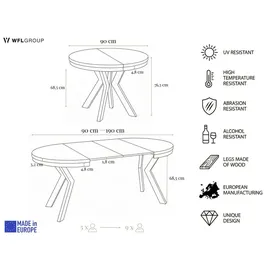 WFL GROUP Runder Ausziehtisch 90-190 x 77 cm dunkelbraun