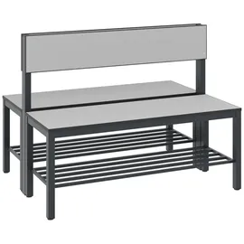 C+P Doppelseitige Sitzbank mit Rückenlehne, Basic Plus, H796xB1000xT760mm, Gestell Schwarzgrau / Dekor Silbergrau (8060-410)