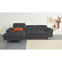 Ecksofa COTTA "Driver L-Form", grau (fango), B:268cm H:73cm T:169cm, LEDER BEEFY (ein abgedecktes Spalt-Rindsleder) im Sitz und Rücken (Korpus in Kunstleder);Luxus-Kunstleder;Kunstleder SOFTLUX;Leder Pampas (echtes Rindsleder), Rückseite mit schwarzem Spannstoff bezogen, Sofas, Ecksofa, mit Kopfteilverstellung, wahlweise mit Bettfunktion & Bettkasten