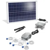esotec Solar Teichbelüfter Set 25/600 Power, 5 Ausgänge, 12,8 V/DC Sauerstoffpumpe, 600 l/h Luftleistung, LiFePO4 Akku, Teichbelüftung, Luftpumpe, Solarpanel 25W, Erdspieß 101877