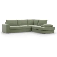 Mebligo - Ecksofa mit Schaffunktion und Betkasten 287 cm Breit VELANO, Eckcouch, L Shaped Sofa, Big Sofa, Komfort und Still, Wohnlandschaft L-Form, L Couch mit Schlaffunktion - Cord Couch Grün
