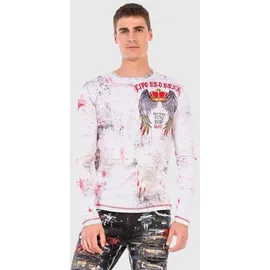 Cipo & Baxx "Sweatshirts", Herren, Gr. M, weiß, 50% Baumwolle, 50% Polyester, bedruckt, regular fit, Rundhals, Shirts T-Shirt, mit coolem Allover-Muster