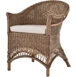 KRINES HOME Rattansessel Landhaus Flechtsessel aus Natur-Rattan Rattan Sessel Korbsessel Wintergarten (Vintage Braun, Mit Polster) - Braun