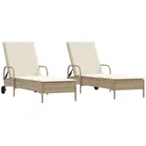 vidaXL Sonnenliegen mit Auflagen 2 Stk. Beige Poly Rattan 61 x 200 x 48 cm