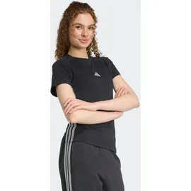 adidas T-Shirt ADIDAS SPORTSWEAR "HOLIDAY 3-STREIFEN SCHMAL GESCHNITTENES", Damen, Gr. XL, schwarz (schwarz, silber metallic), Obermaterial: 100% Baumwolle, Rundhals, Shirts T-Shirt, schmal geschnittene Passform, Rundhalsausschnitt