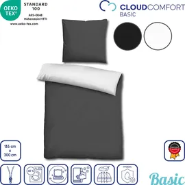 cloudcomfort Basic Wendebettwäsche Schwarz/Weiß 135 x 200 cm + 80 x 80 cm