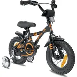 PROMETHEUS BICYCLES Kinderfahrrad 12 Zoll ab 3 Jahre mit Stützräder und Rücktritt SCHWARZ|SCHWARZ|orange 12"