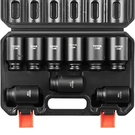 Vevor 1/2 Zoll Steckschlüsselsatz CR-V-legierter Stahl 9-tlg Steckschlüssel Satz 29-38 mm Tiefe Stecknüsse Schlagschrauber, HRC 42-48 Steckschlüssel inkl Werkzeugkoffer, Metrisch Schraubenausdreher