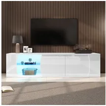 Okwish TV-Schrank Lowboard 180x40x45 cm Weiß Glas/MDF/Spanplatte