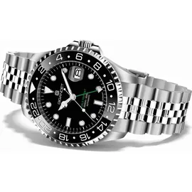 Gigandet Automatikuhr Edelstahl Saphirglas Silber Schwarz World Trip GMT Ceramic - G1000-005M-C