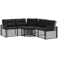 vidaXL Gartensofa in L-Form mit Kissen und Fußbank Schwarz Poly Rattan