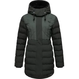 Ragwear Damen Wintermantel Warmer wasserdichter Steppmantel lang mit Kapuze Ashanta Block Dark Green23 Gr. XXL - XXL