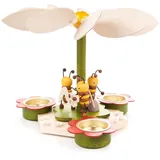 DREGENO Seiffen Pyramide mit Bienen für Teelichte, Holz, Natur, 23.5 x 23.5 x 18 cm