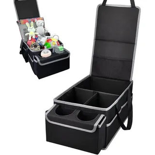 OEM Auto-Rücksitz-Organizer, faltbar, Beifahrersitz-Organizer, Auto-Organizer vorne mit Trennwänden und Deckel Schwarz – Schwarz