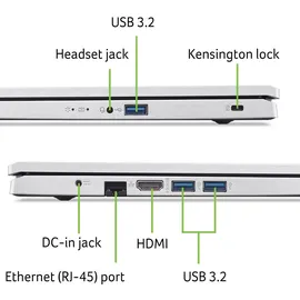 Acer Aspire 3 (A317-54-38ZN) 17,3" Full HD, IPS, Intel Core i3-1215U, 8GB RAM, 512GB SSD, Windows 11 (17.30", Intel Core i3-1215U, 8 GB, 512 GB, DE), Notebook, Silber
