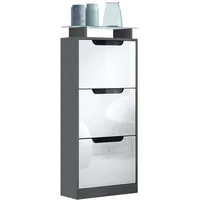 Vladon Schuhschrank, Weiß Hochglanz, Holzwerkstoff, 46x128x23 cm, Garderobe, Schuhaufbewahrung,