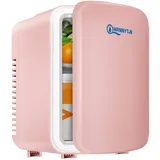 WANNYTON Mini Kühlschrank 4 Liter / 6 Dosen, tragbarer kleiner Kühlschrank mit Kühl- und Heizfunktion, Mini Fridge, Getränkekühlschrank für Zimmer Auto Büro, AC 220-240 V, DC 12 V, Rosa