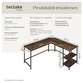 Tectake tectake® Schreibtisch Hamilton 138 x 138 x 75,5 cm