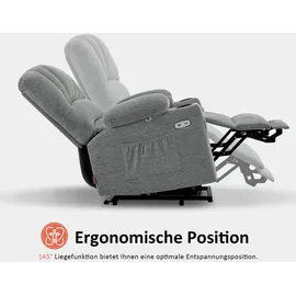 MCombo Relaxsessel 7102 Stoff 0 x 0 x 0 cm Grau mit Aufstehhilfe, Liegefunktion, Massage- und Wärmefunktion